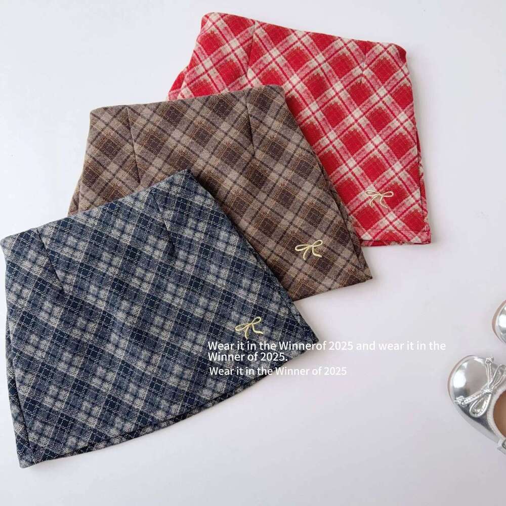 Winter Kids Plaid Bow Print High Waist Infant Babys Girl Retro Preppy Style Toddler Girls Skirts Woolen Skirt Z260314