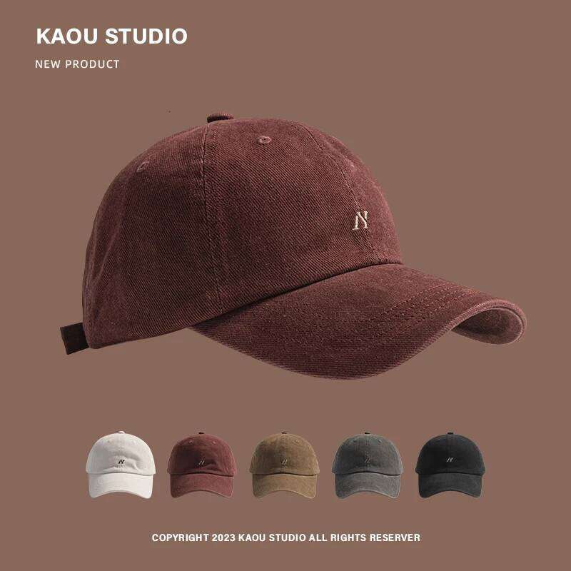 N Letter Simple Embroidered Hat for Women Large Size Casual and Versatile Couple's Peaked Sun Baseball Cap Z260314