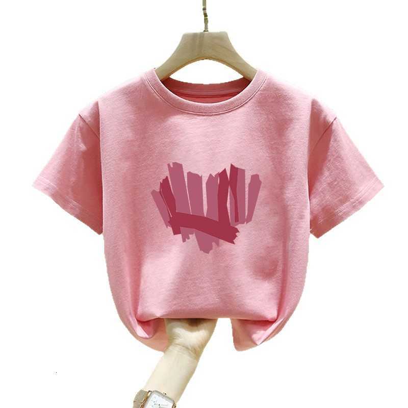 T-shirts Big Girl Short Sleeve Cotton T-Shirt Summer New Fashionable Pink Top for Girls