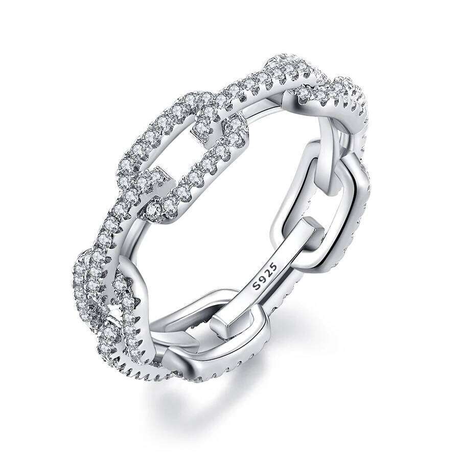925 Sterling Silver Classic Link Chain Shape Simulated Diamond Stackable Ring for Women Crystal Zircon Engagement Rings H260312
