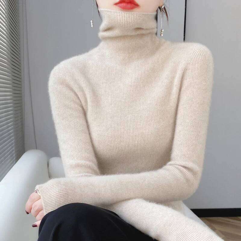 100% Merino Wool Long-sleeved Turtleneck Pullover Autumn Winter Slim Basic Women's Clothes Cashmere Sweater Z260313
