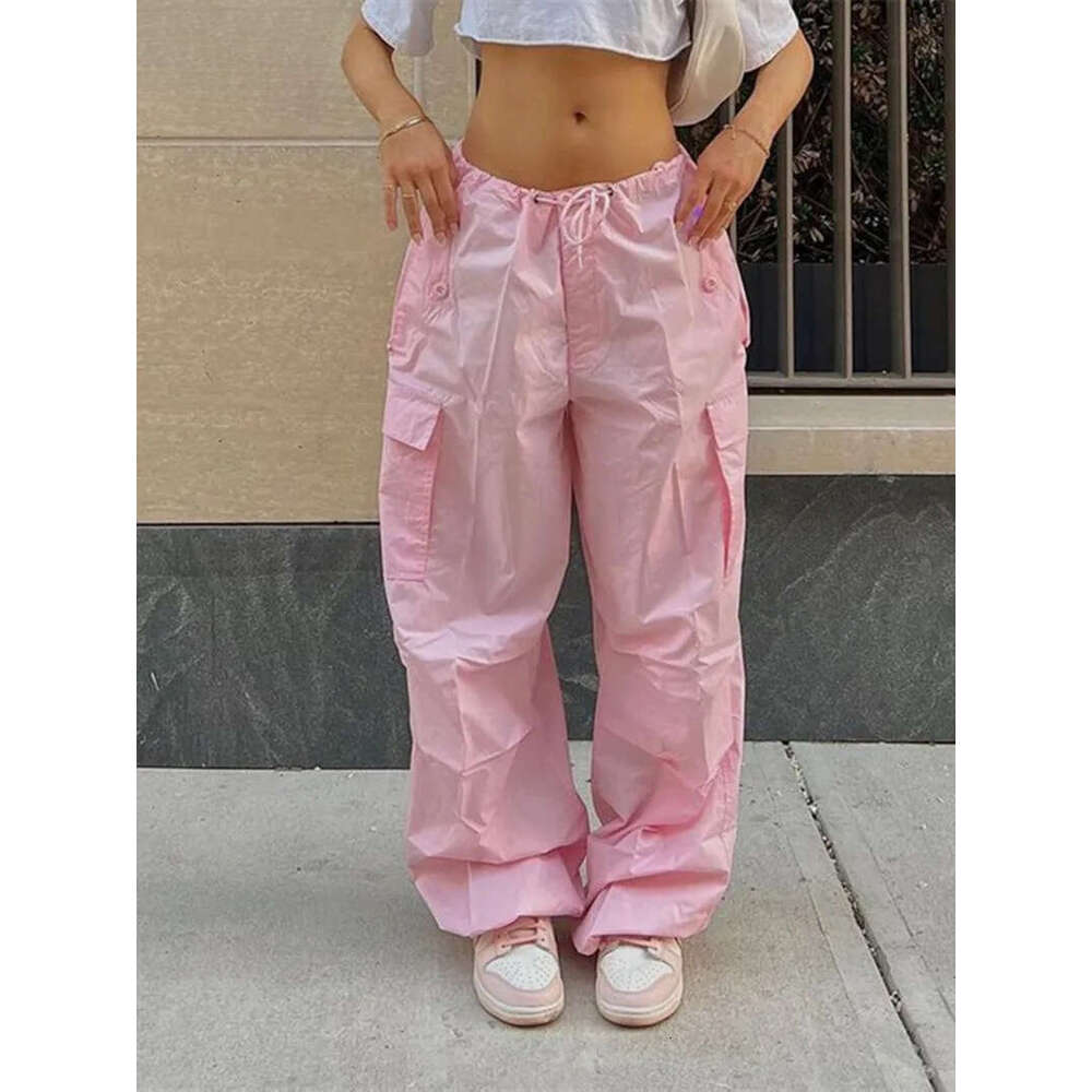 Women's Capris Y2K Pockets Oversized Drawstring Low Waist Parachute Loose Fit Sweatpants Trousers Women Jogger Cargo Pants Streetwear Outfits 221