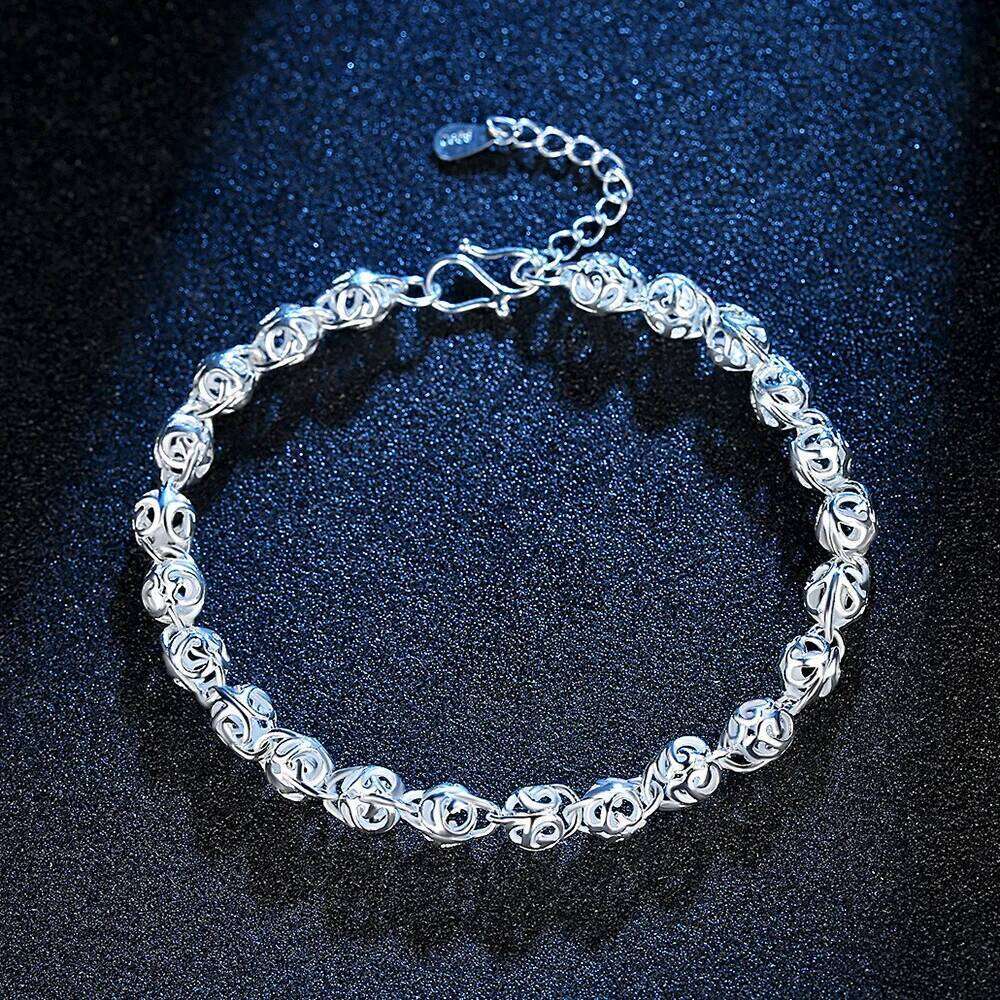 URMYLADY Fine Pretty lovely Hollow ball Chain 925 sterling Silver Bracelet for Women Fashion Wedding Party Couple gifts Jewelry Z260313