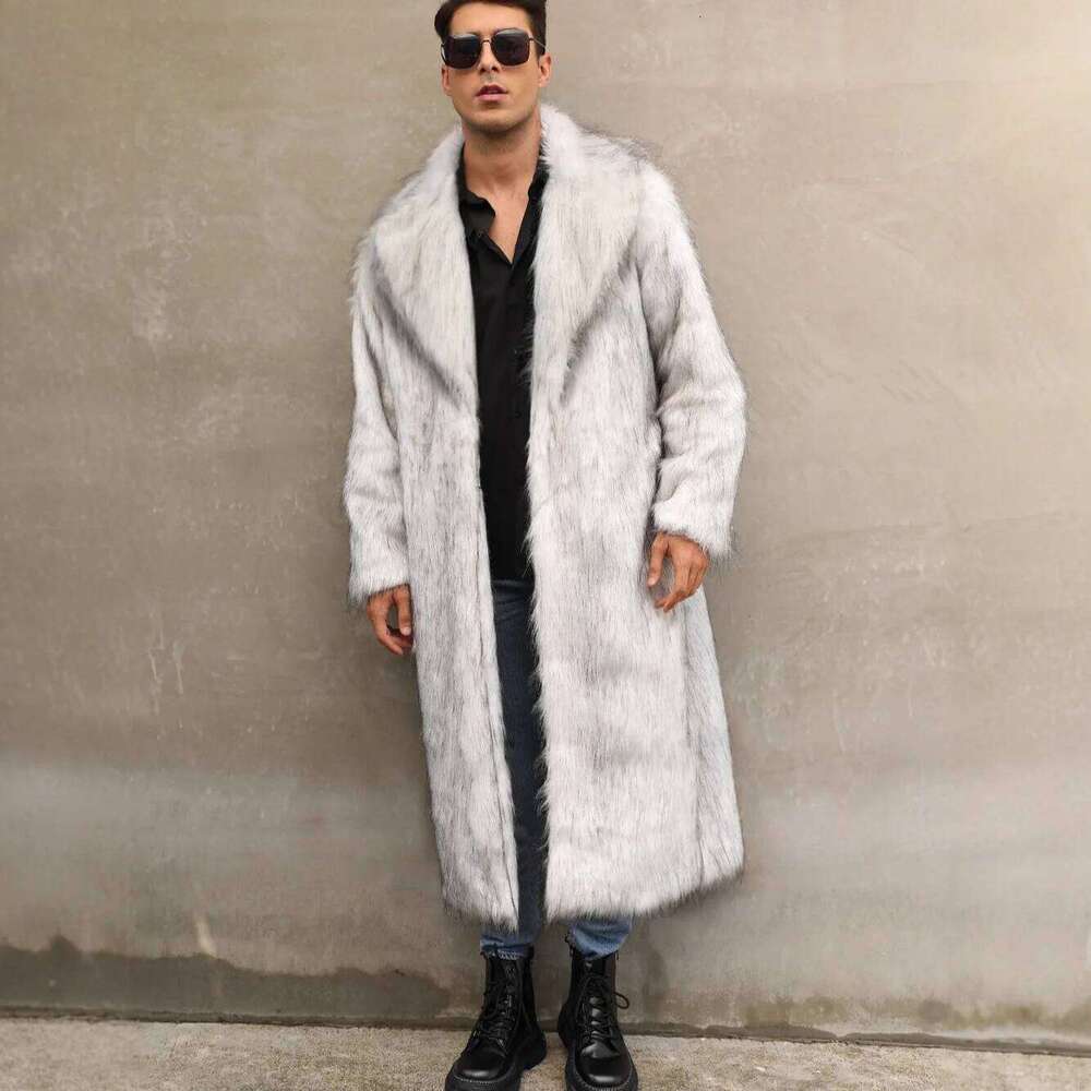Maxi Faux Fur Men Long Coats Jackets Casual Turn Down Collar Coat Thick Warm Streetwear Trench Outerwear Autumn Winter 2025 Z260313