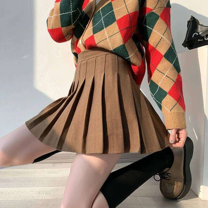Autumn Winter Woolen Pleated Skirts Women New Korean High Waist Slimming Mini Ladies Preppy Style Side Zipper A-Line Skirt Z260314