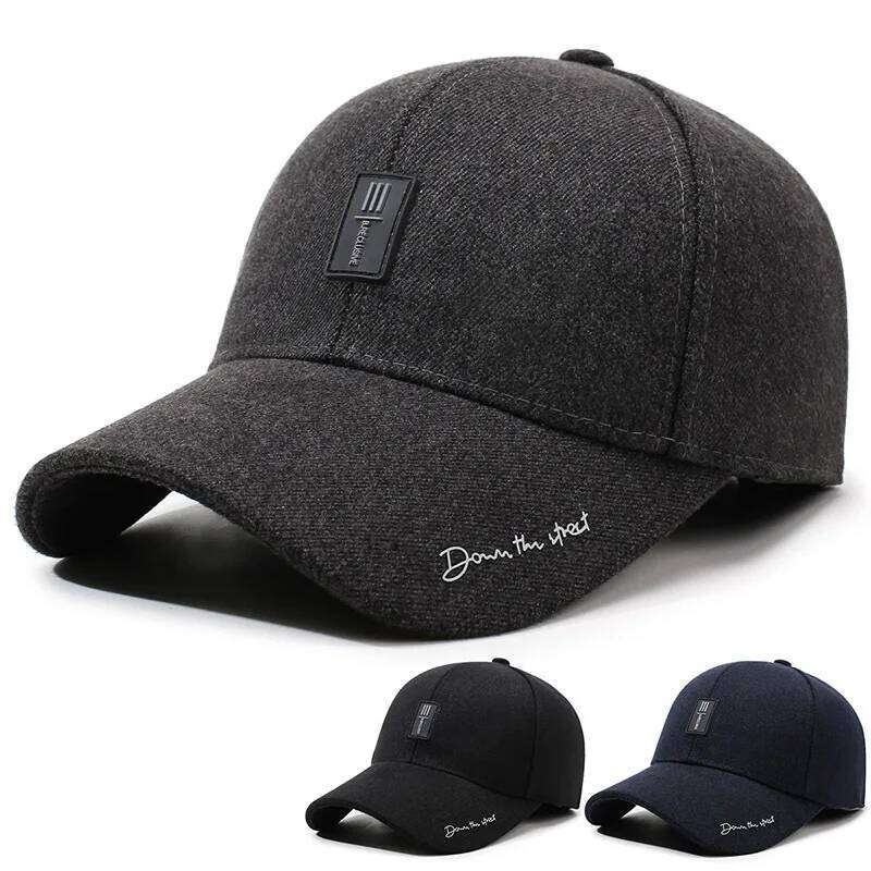 Men's Autumn/Winter Cotton Baseball Cap - Solid Color Dad Hat 56-60cm with Foldable Ear Flaps & Small Logo Z260313