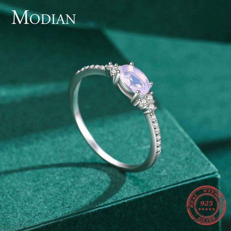 MODIAN 925 Sterling Silver Pink MoonStone Elegant Stackable Finger Ring Eternity Bands for Women Christmas Gifts Fine Jewelry H260312