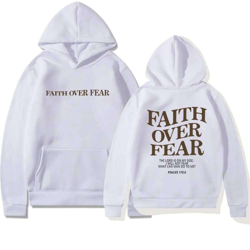 Autumn/Winter Adult Men's Hoodie Street Casual Sweatshirt Faith Over Fear Print Unisex Loose-fitting Uncle Pullover Top Z260315