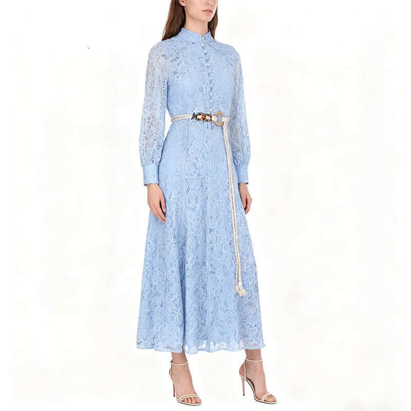 2026 Spring and Summer European and American Fashion Elegant Simple Solid Color Hollow Lace Goddess Long Skirt