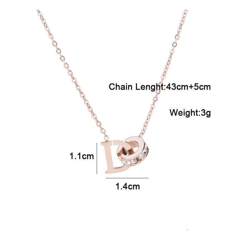 Personality Crystal Circle Stainless Steel Necklace Female Pendant Gold Color Letter D Choker Necklaces For Women Jewelry H260312