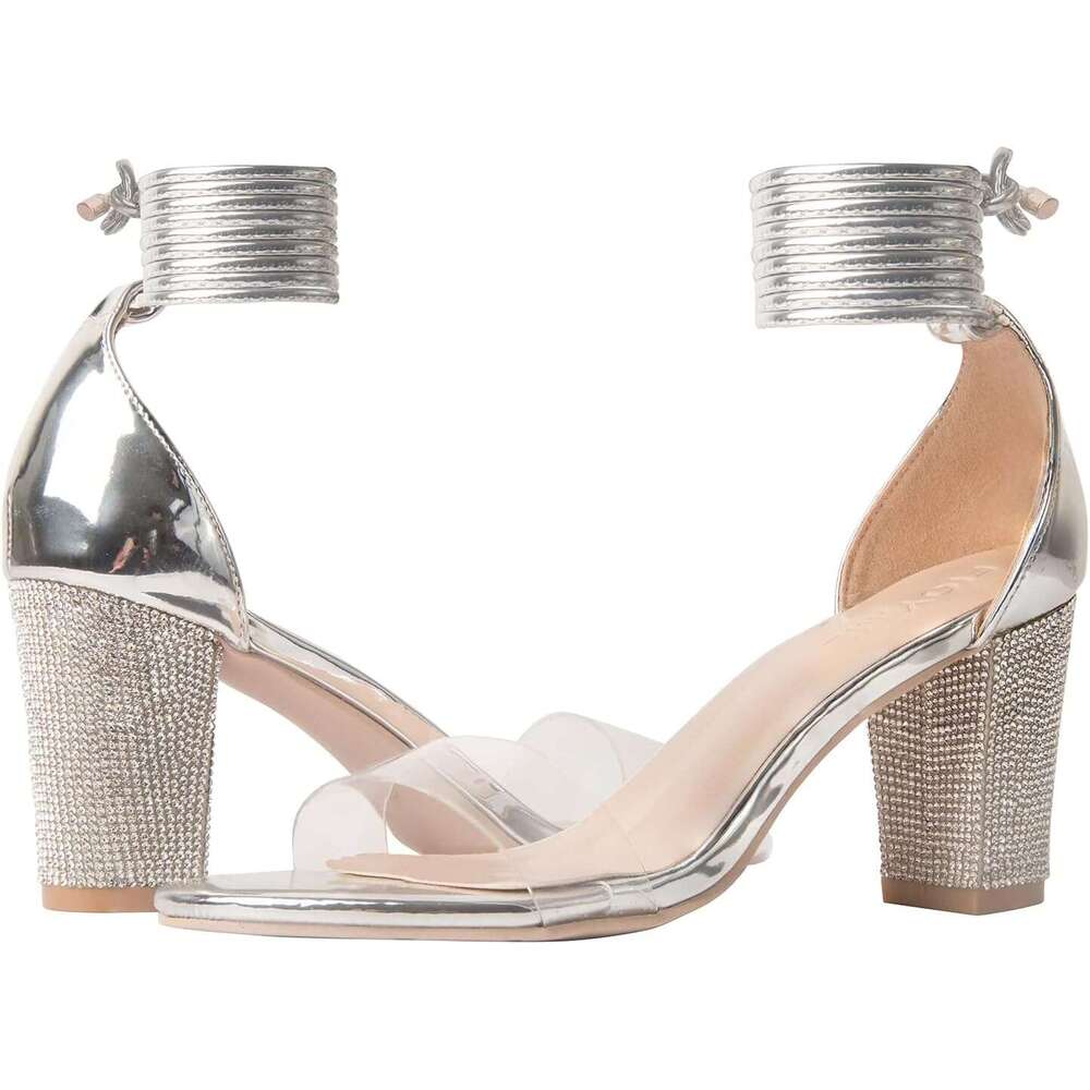 Women S Heeled Sandals With Rhinestone Clear Chunky Dress Heels Strappy Open Toe Party Wedding Shoes MOJIDASHU