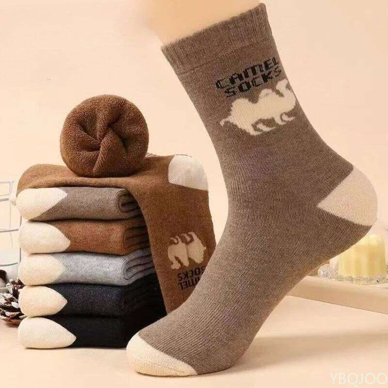 5Pairs Simple Thick Wool for Men Soft Warm Winter Mid Tube Plush Sports Socks Skiing Hiking Gray Khaki Women Z260313