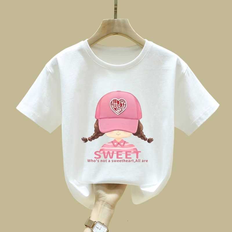 T-shirts Big Girl Short Sleeve Cotton T-Shirt Summer New Fashionable Pink Top for Girls