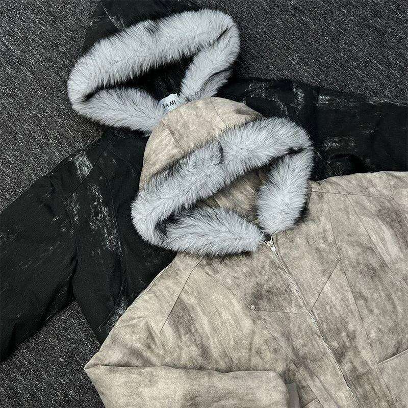 2025 European American new winter thickened fur collar hoodie Y2K couple down cotton warm jacket fashionable and versatile Z260313