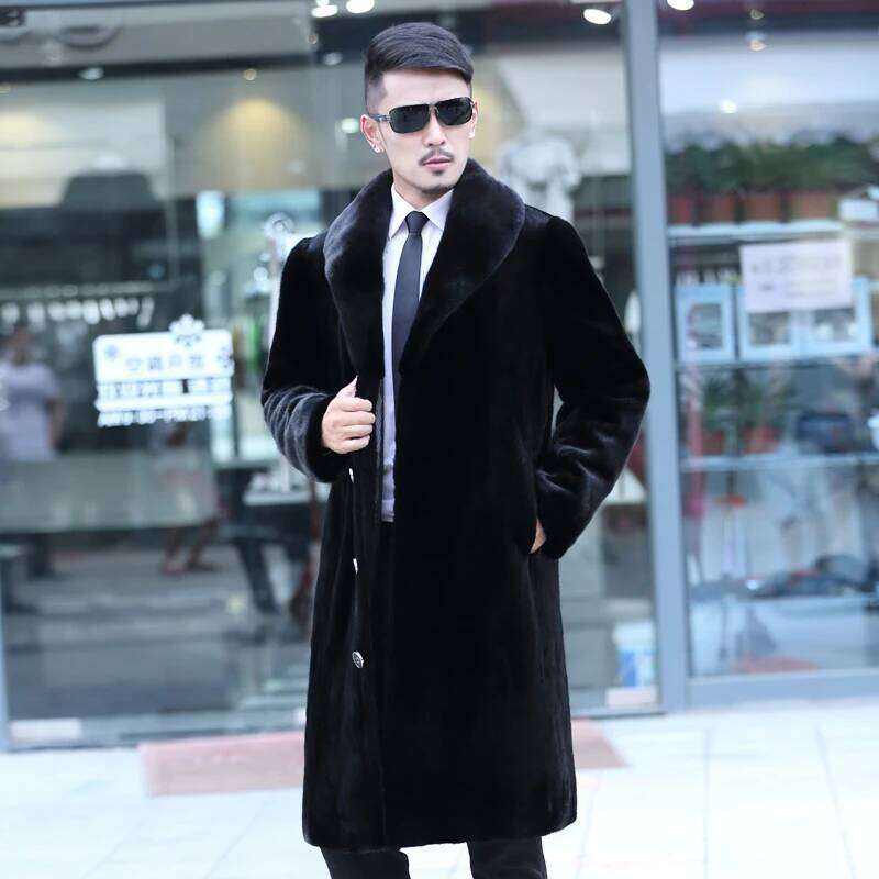Men's fur mink coat winter warm long casual plus size Z260313