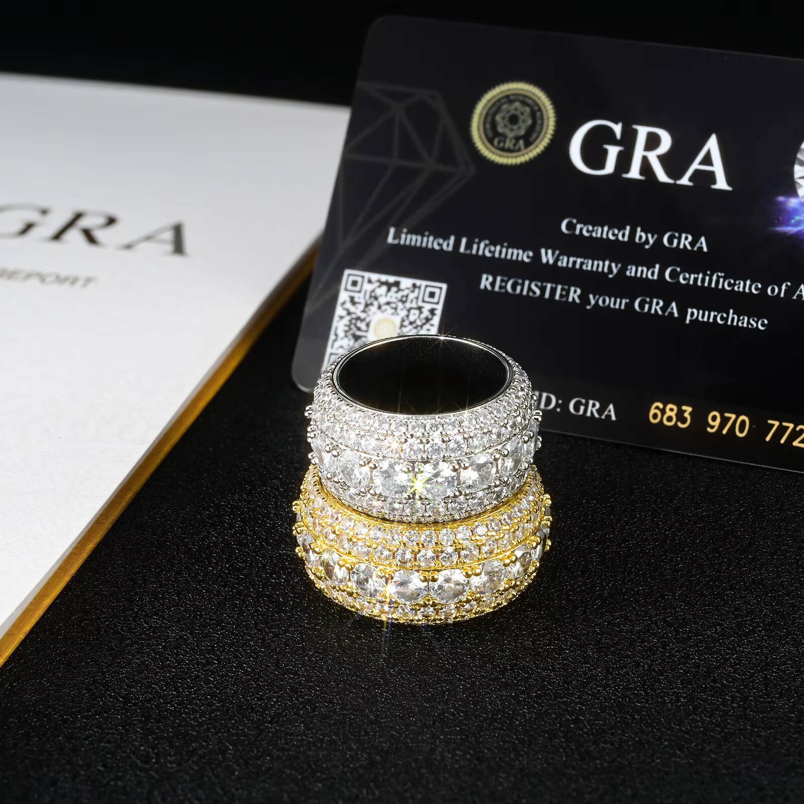 Wholesale Fashion Hip Hop Party Jewelry Rings 925 Silver Iced 5 Layered Moissanite Diamond Band Ring for Men Women