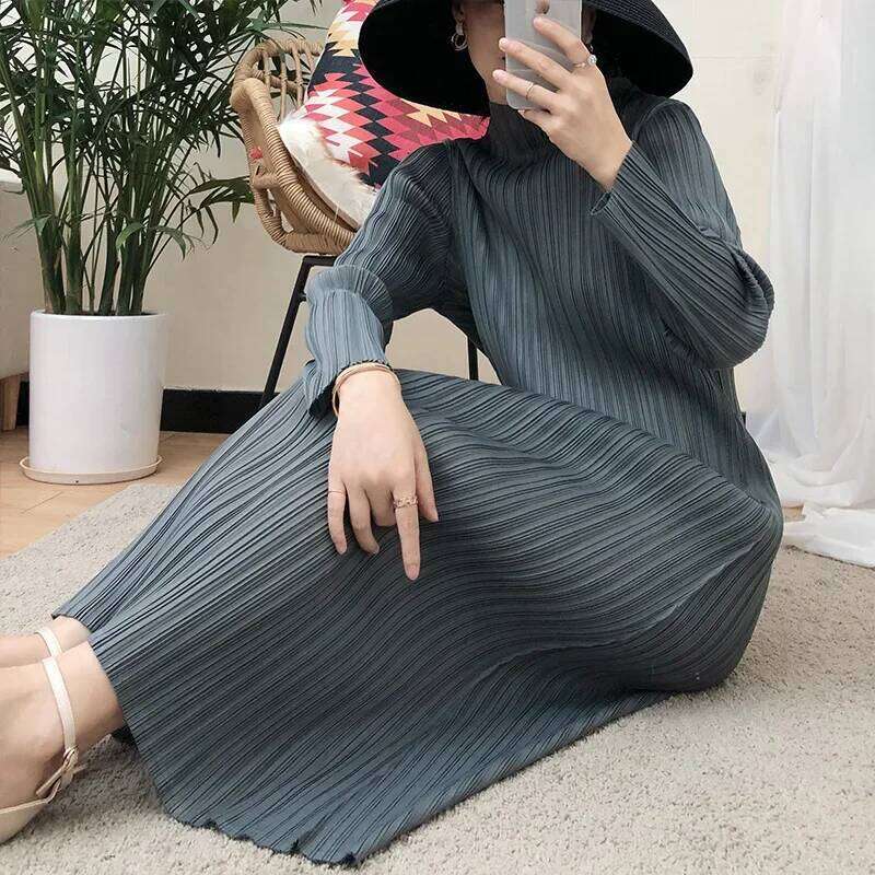 YUDX Miyake Pleated Autumn Winter Dresses Womens 2025 Comfortable Long Sleeve High Quality Korean Style Casual Clothes Z260314