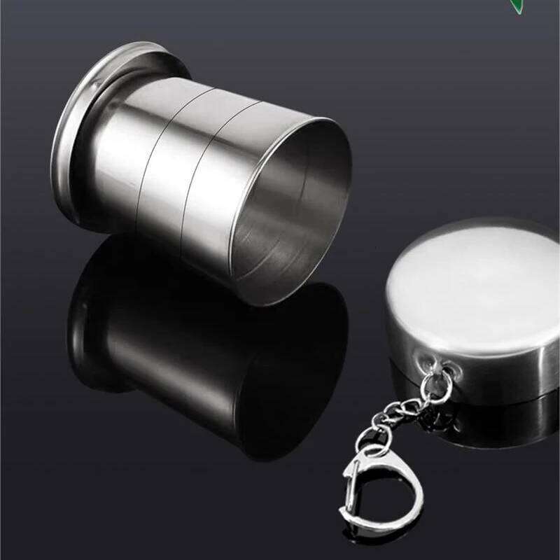 75/140/240ml Stainless Steel Flexible Folding Ourdoor Travel Camping Cup With Keychain Portable Foldable Drinkware Z260314