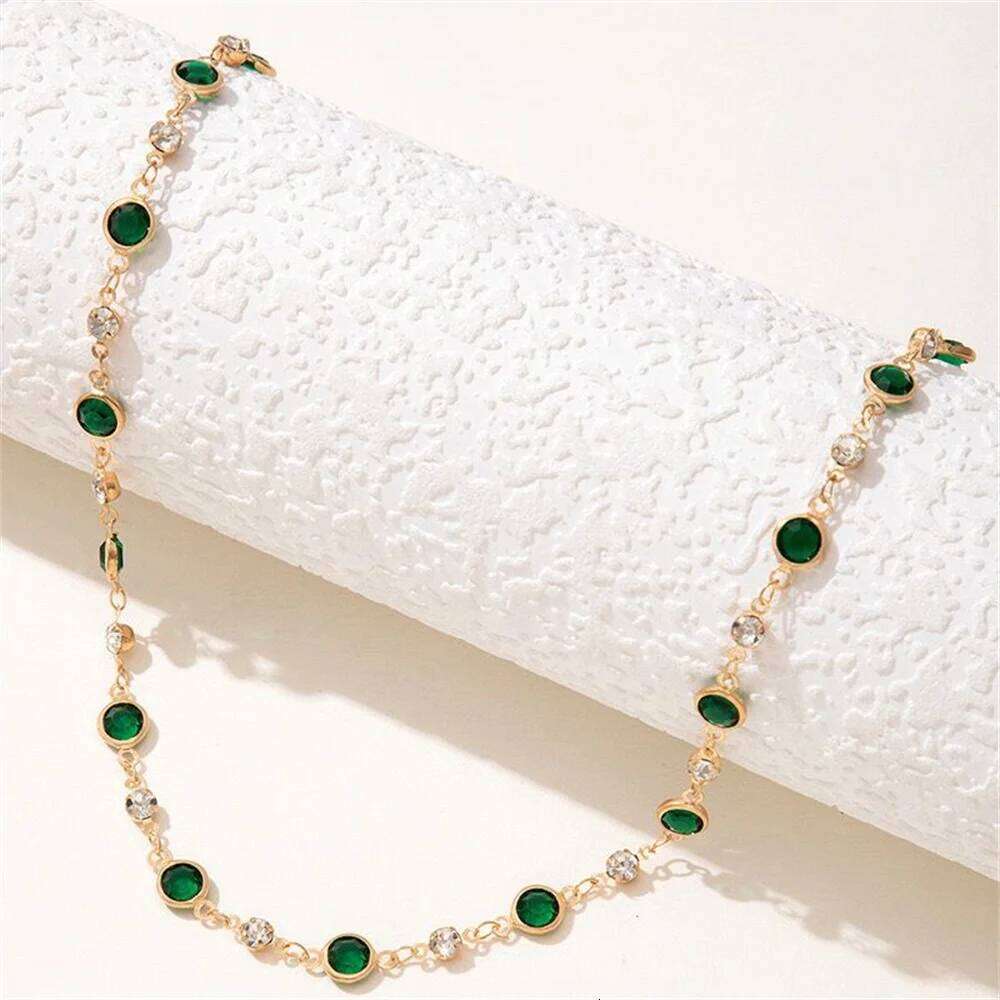 Fashion Boho Gold-plate Crystal Chain Green Water Drop Pendant Female Necklace For Women Vintage Baroque Choker Jewelry Gift H260312