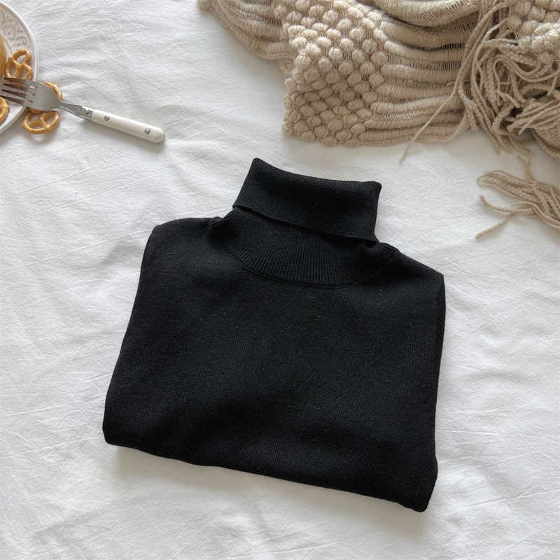 Women's Knits & Tees Autumn Winter New Children's Wool Sweater Korean Style Boys and Girls Sweater Solid Color High Collar Base Versatile So