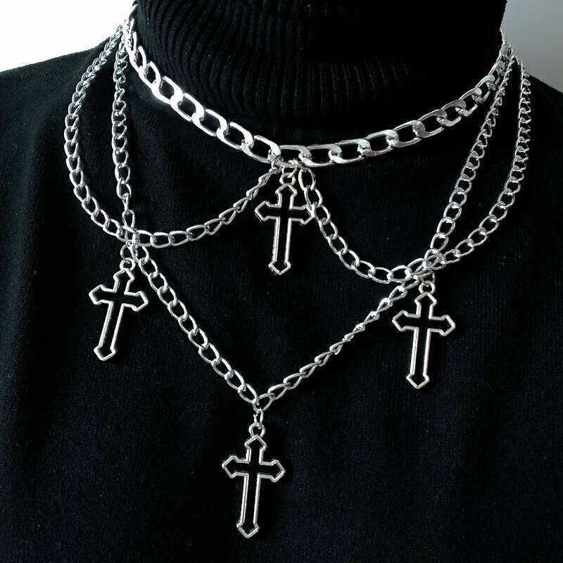 Goth Streetwear Necklaces Grunge Cross Pendants Women Men Chain Indie Jewelry On The Neck 2021 E Girl Choker Aesthetic Kpop H260312