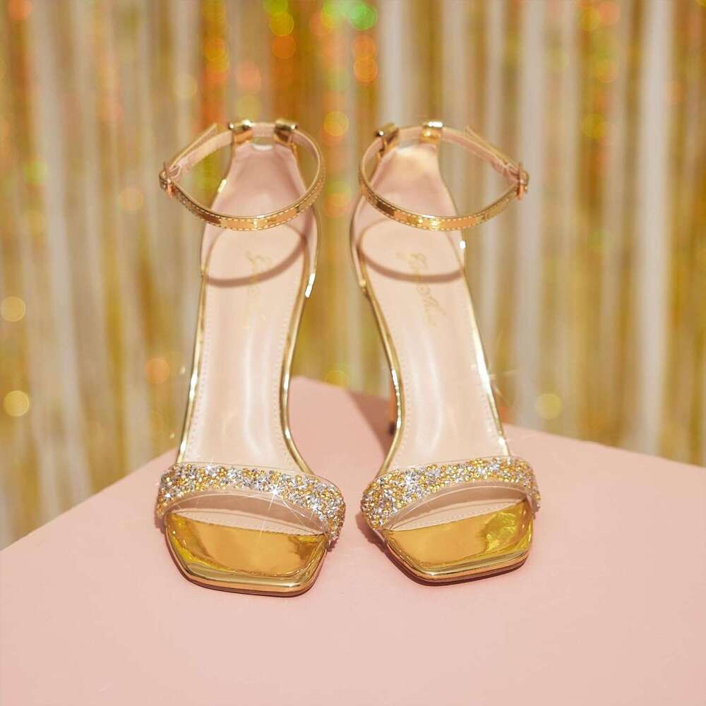 High Heeled Sandals For Women One Heels With Square Open Toe Inch Stiletto Ankle Strap Shoes Elegant Sexy Dress Wedding Party MOJIDASHU