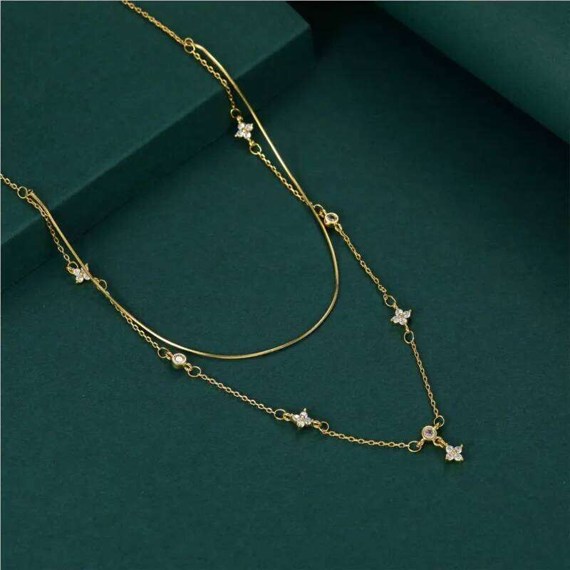 ANENJERY Double Layer Flower Necklace for Women Delicate Design Clavicle Chain Jewelry Wholesale H260312