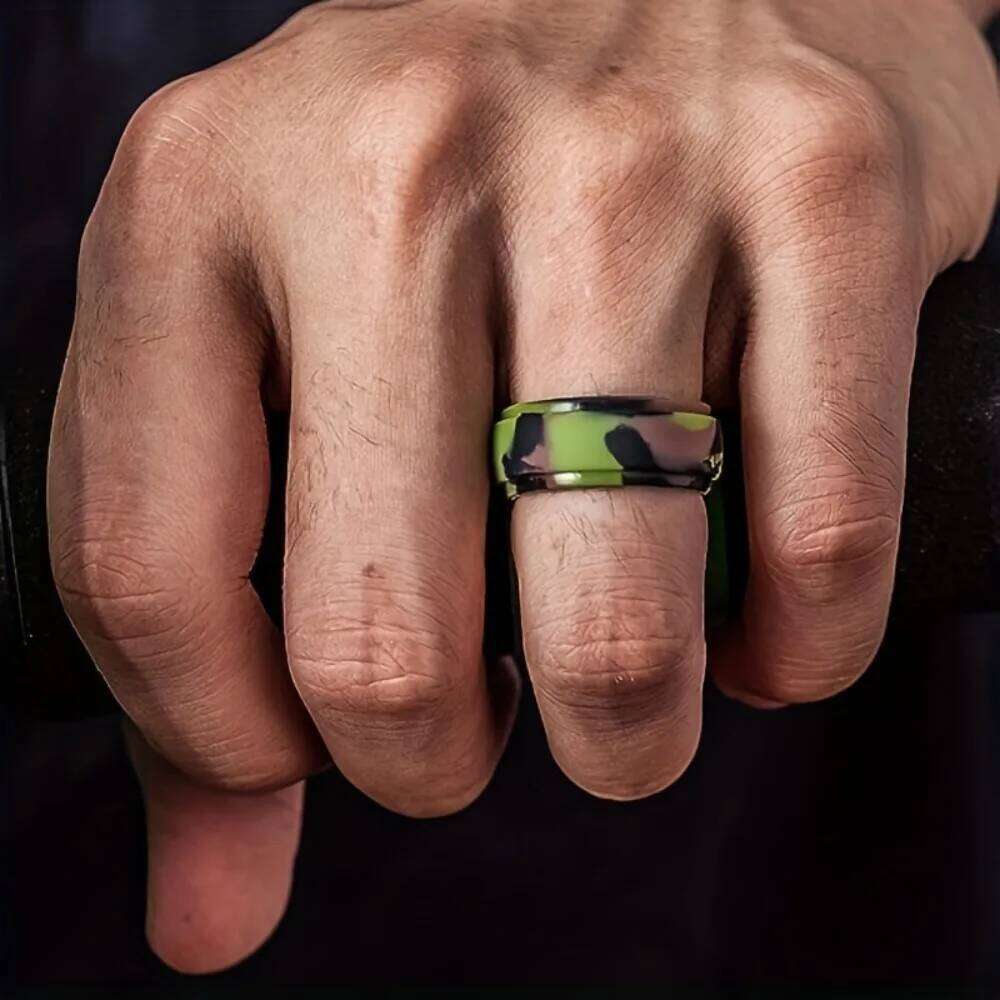 Stylish, Breathable & Durable Silicone Mens Military Green Camo for Sports rs Ring H260312