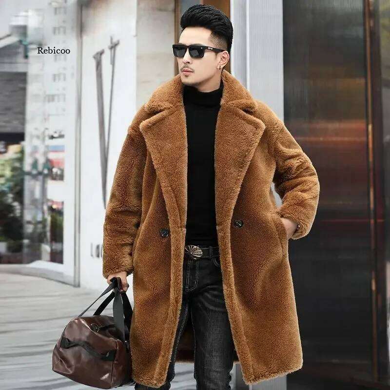 Men's fur imitation wool coat autumn and winter new warm windbreaker leisure large size Z260313