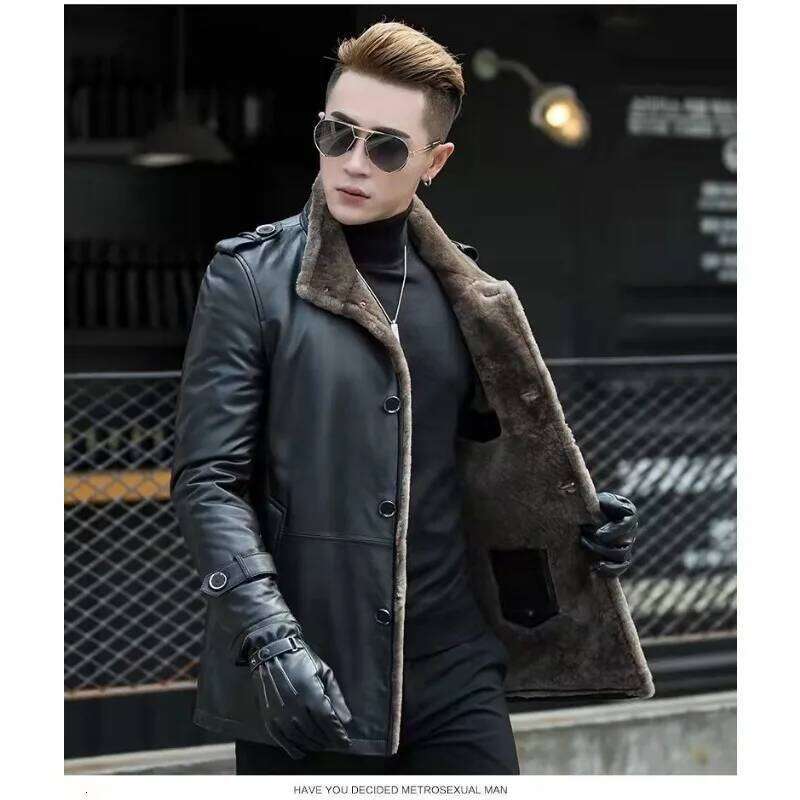 Genuine Leather Slim-fit Mid-length One with Cashmere Mink Fur New Winter Men's Coat Quality and High Appearance Level Z260313
