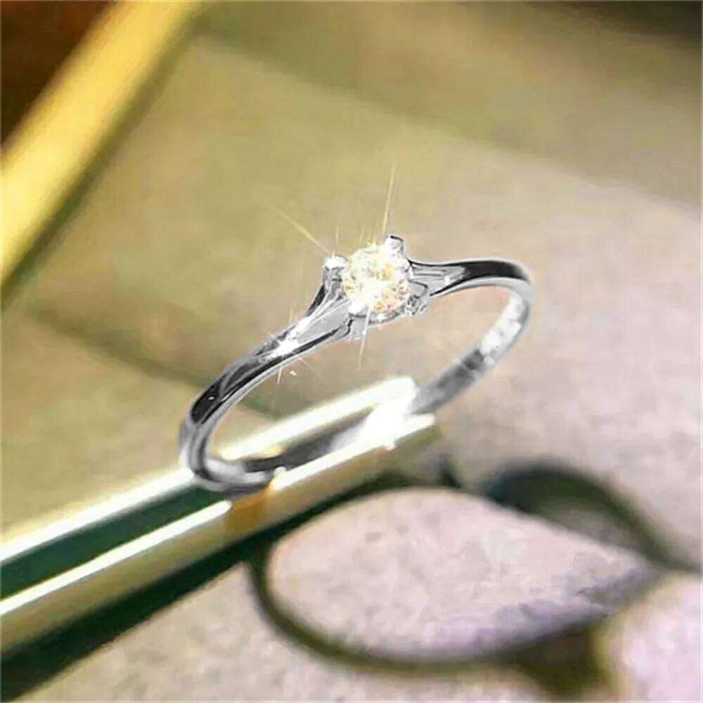 Classic Simple Silver Color Stainless Steel Four Claws Zircon Couple Rings for Women Men Wedding Anniversary Jewelry Gift H260312