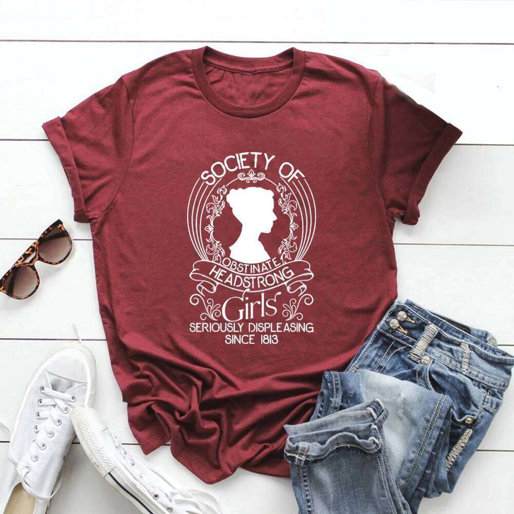 Society of Obstinate Headstrong Girls T-Shirt Jane Austen Tshirt Pride and Prejudice Shirt Women Graphic T Shirts Streetwear Top Z260314