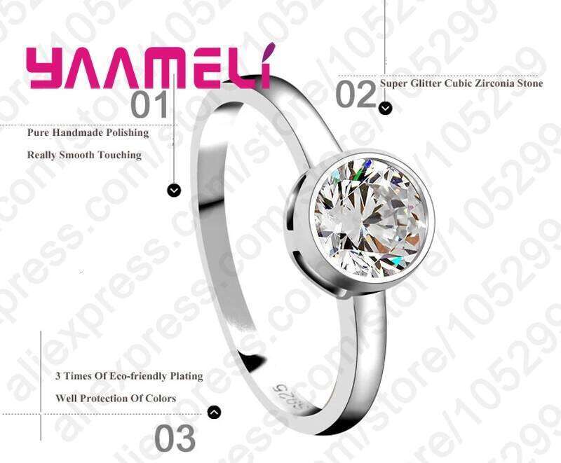 Promotion Fashion Round Crystal Wedding Engagement 925 Sterling Silver Rings For Women Anniversary Finger Ring Jewelry H260312