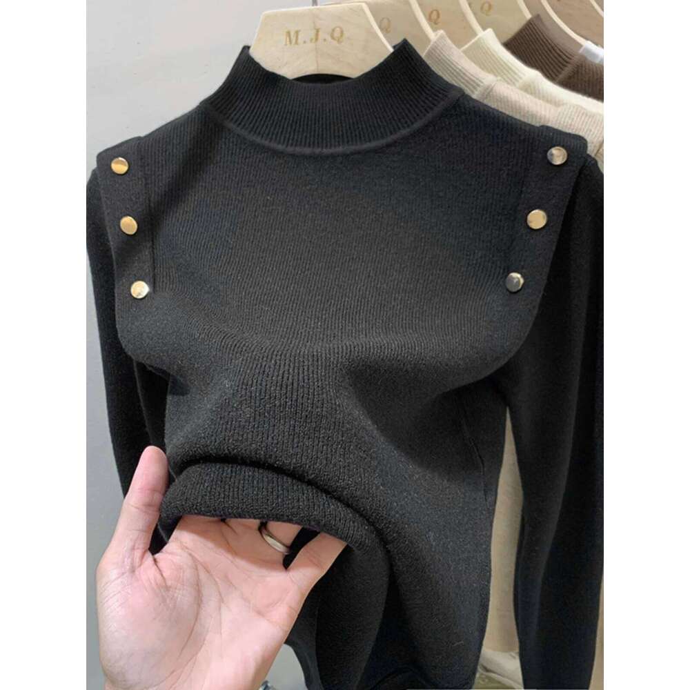 AOSSVIAO 2025 Button Turtleneck Knitted Sweater Pullovers Autumn Winter Basic Women Sweaters Fit Soft Warm Tops Z260313