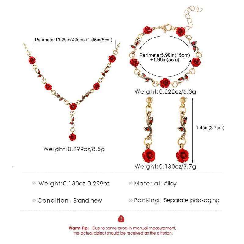 Vintage French Red Rose Flower Set for Women Fashion Romantic Clavicle Chain Necklace Engagement Jewelry Gifts H260312