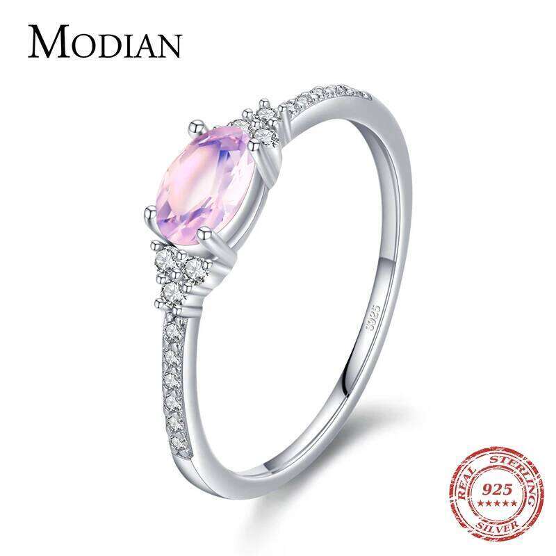 MODIAN 925 Sterling Silver Pink MoonStone Elegant Stackable Finger Ring Eternity Bands for Women Christmas Gifts Fine Jewelry H260312