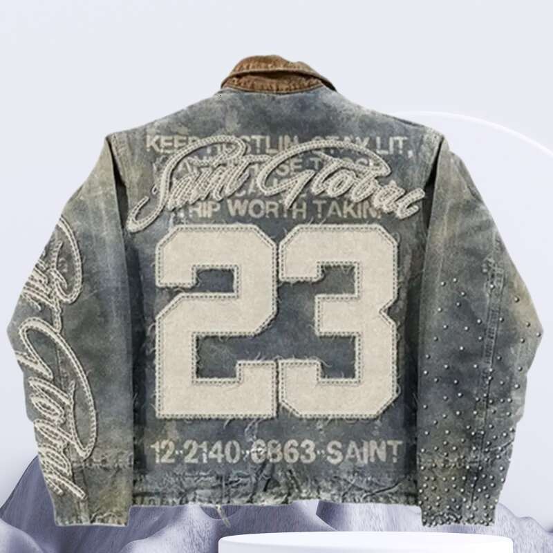 Men's Jackets Streetwear Washed Denim Jacket Clothes 2026 New Model Hip Hop Letter Graphic Patch Embroidery Blue Oversized Casual Coat Free shipp