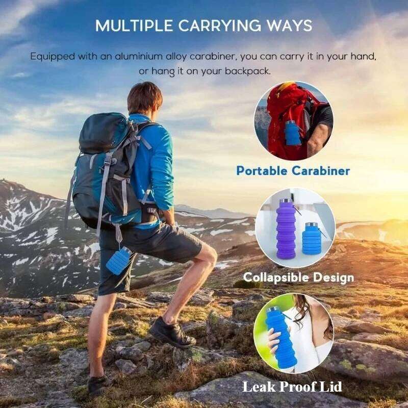 Food Grade Silicone Foldable Water Bottle, Creative and Portable, Suitable for Outdoor Sports, Lightweight, Easy To Fold Z260314