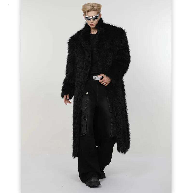 Men's winter artificial mink long over the knee fox fur wool fashion plush trench coat Z260313