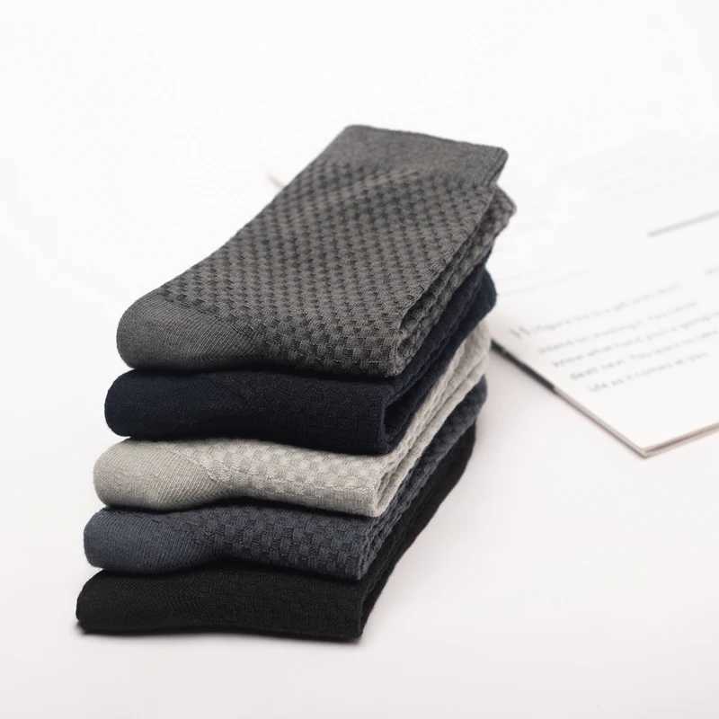 New 5Pairs Men Bamboo Fiber Socks Classic Black Business Socks Summer Winter Casual Man Dress Sock Plus Size EU38-48 D260313