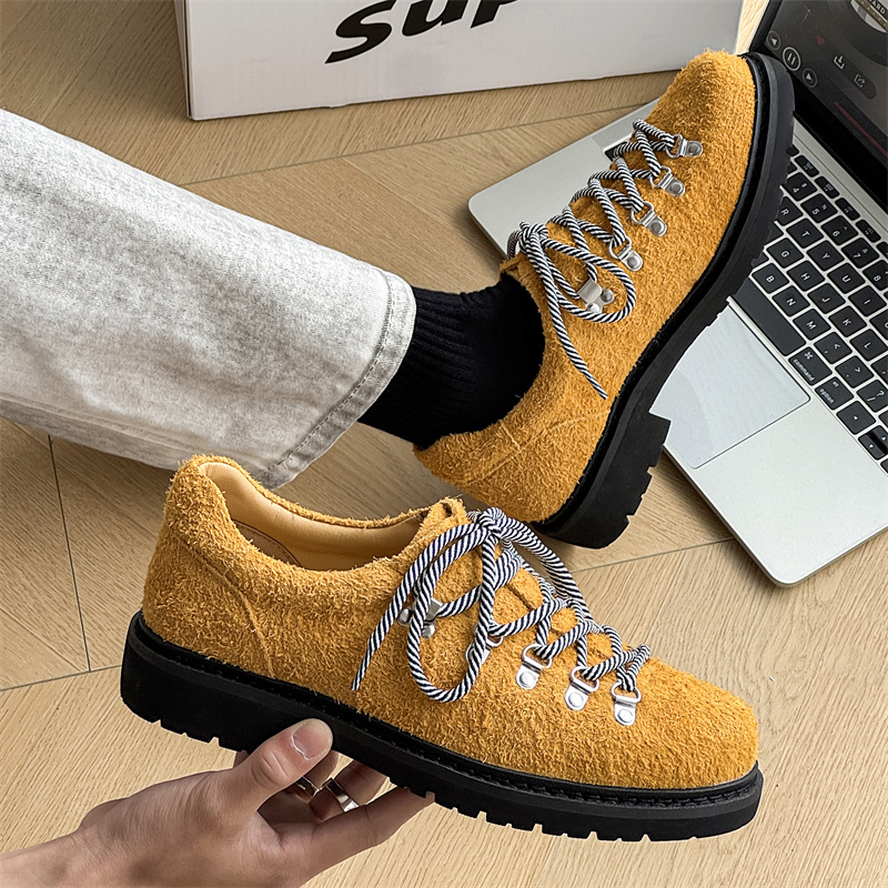 Man Designer Personalized Niche Trendy Casual Leather Shoes Outdoor Cow Suede Fashion British Style Colorful Shoelaces Derby Shoe