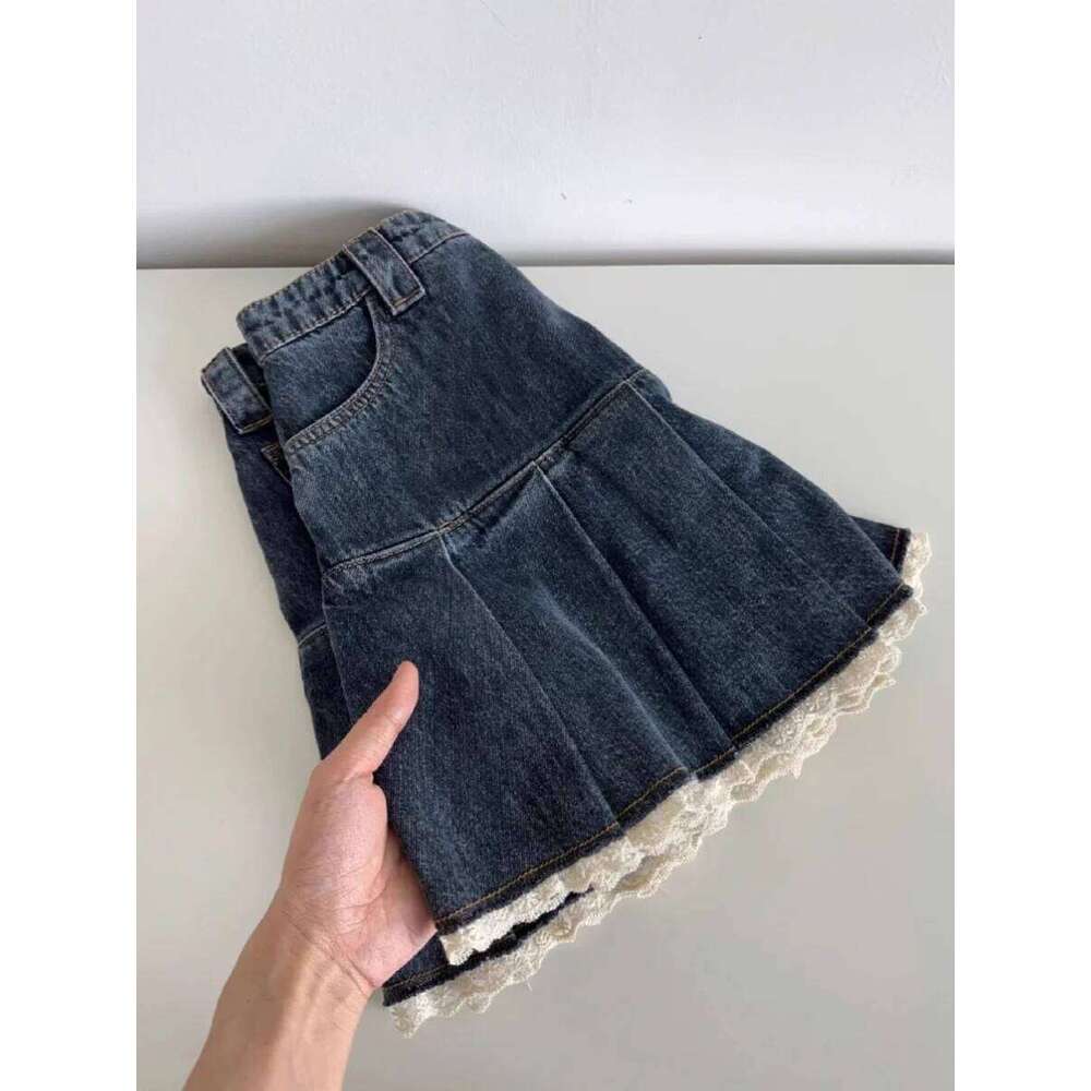 Women Blue A-line Denim Vintage Aesthetic Y2k Patchwork Lace Jean Skirt Harajuku Korean Cowboy Skirts 2000s Clothes Summer Z260314