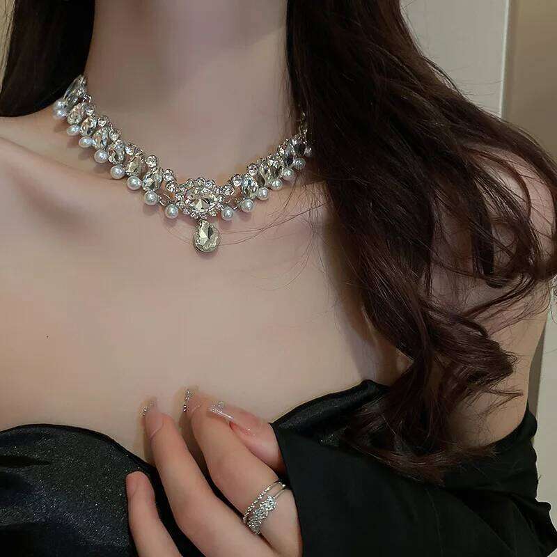 Multilayer Pearl Choker Necklaces for Women Short Geometric Crystal Chokers Necklace Vintage Palace Weddings Bride Jewelry H260312