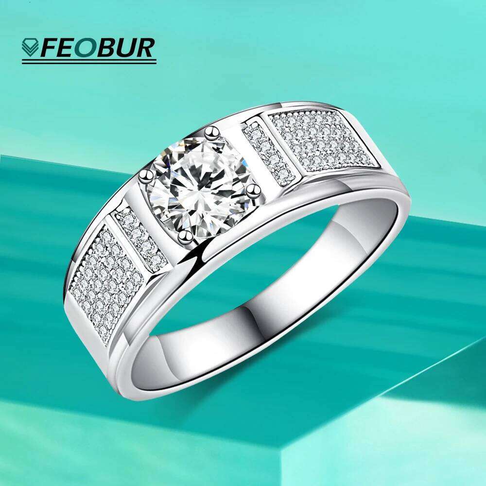 1CT Moissanite Men Ring Plated 18K Gold 925 Sterling Silver Sparkling Round Diamond Wedding Band Promise Rings Certified Jewelry H260312