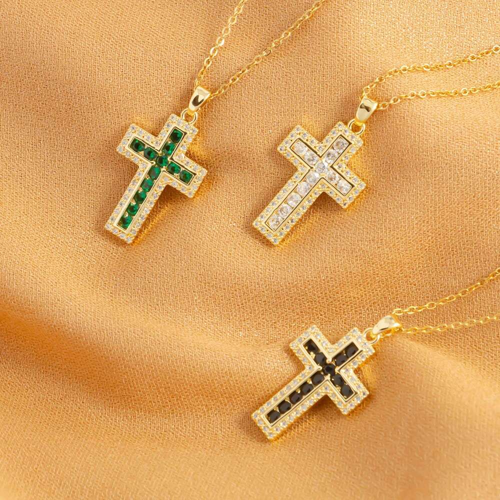 Cubic Zirconia Lucky Cross Pendant for Women's Stainless Steel Plated 18k Gold Fashion Simple Jewelry Gift Necklace H260312