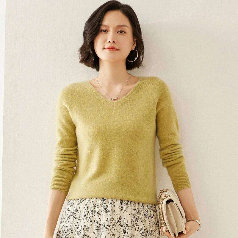 Sweater V-Neck Long Sleeve 100% Pure Cashmere Fall Winter Warm Soft Knit Pullover New Knitted Tops Women's Clothing Z260313
