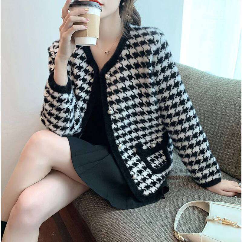 Smvp 2024 Autumn Winter New Vintage Knitted Cardigans Women Fashion O Neck Long Sleeve Single-breasted Small Fragrant Lady Z260313
