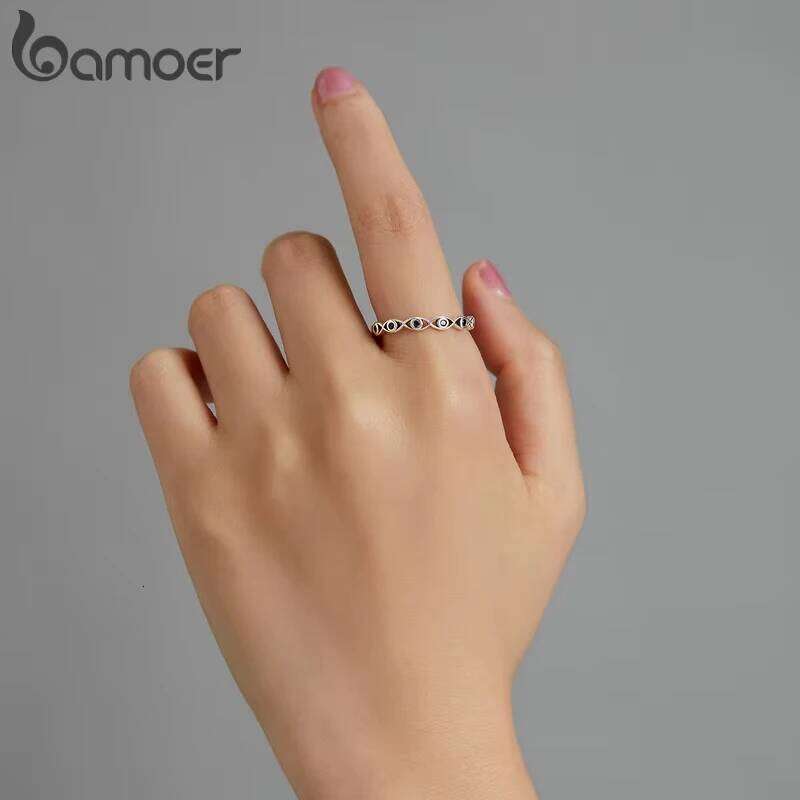 bamoer 925 Sterling Silver Lucky Eye Blue Crystal Crown Heart Spades Black Gem Ring for Women Wedding Jewelry Anillo H260312