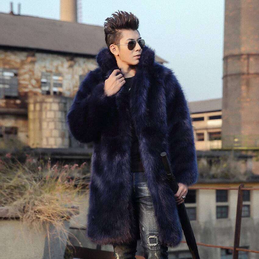 Men's fox fur medium long winter thickened trench coat casual warm jacket Z260313