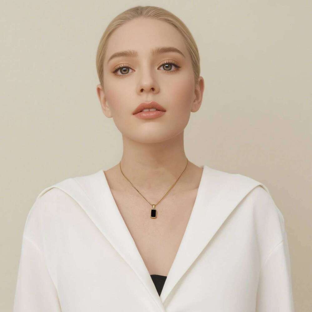 Double Sided Square Pendant Necklace for Women - Hypoallergenic 18K Gold Plated Stainless Steel -Shell & Acrylic Fashion Jewelry H260312